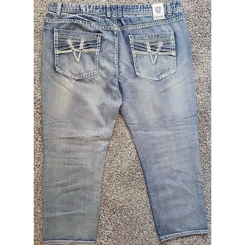 Big Men Jeans Encrypted Supply Company Acid Washed  Size 46x30 Good Condition